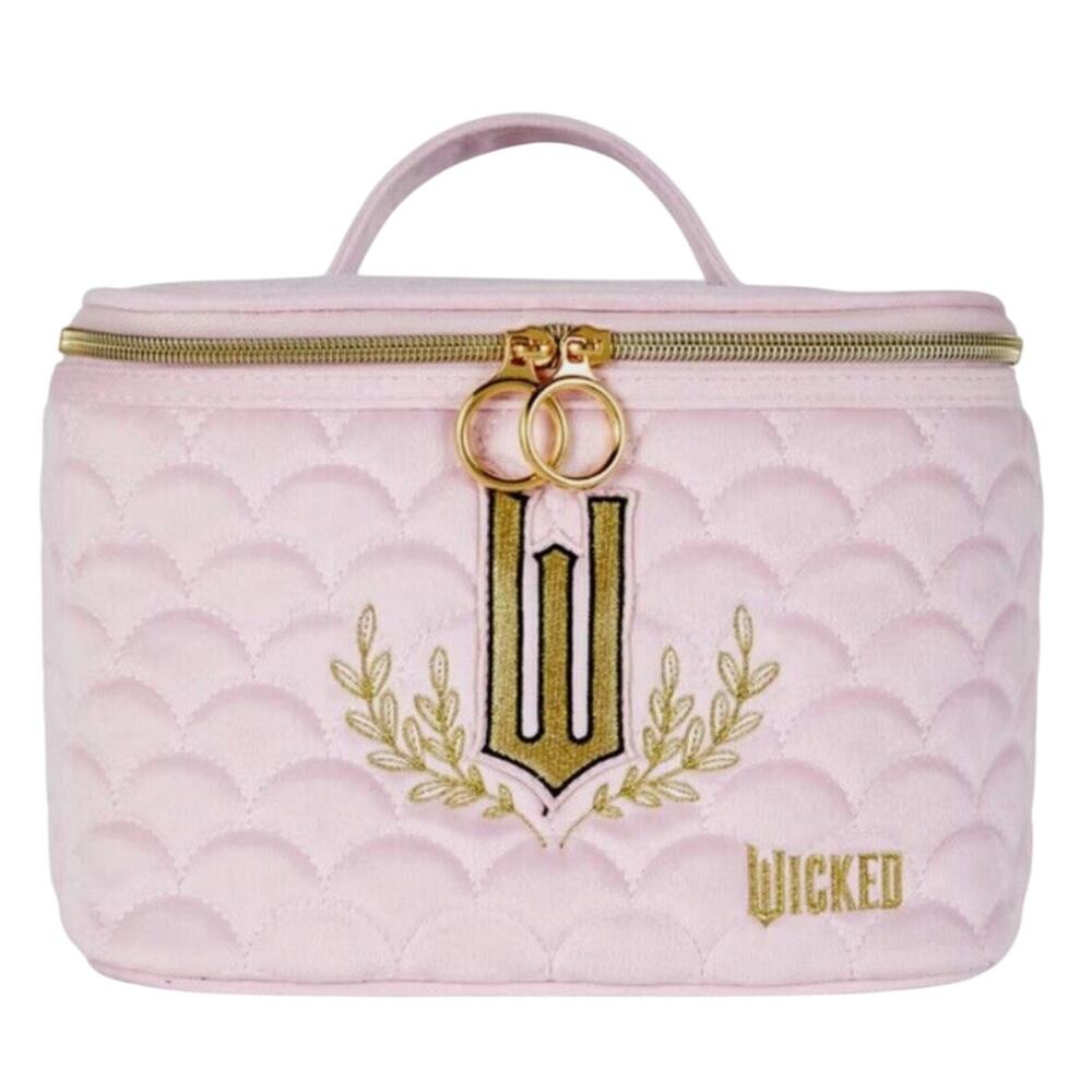 Wicked Glinda Pink Velvet Embroidered Logo Vanity Case NWT